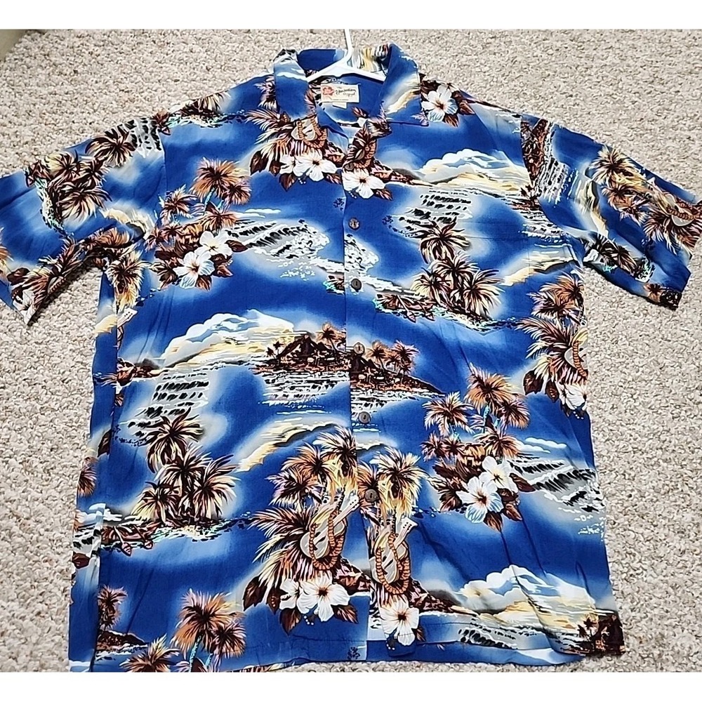 Vintage Hilo Hattie Men's Short Sleeve Button Down Hawaiian Shirts‎ Size L